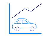 Dark blue icon of a car with a graph