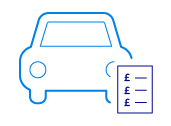 Image of car icon on a blue background with list of pound symbols