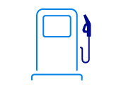 Blue icon of a fuel pump on a light blue background