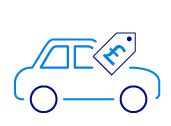 Dark blue icon of a car with a price tag
