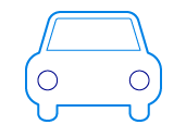 White icon of a car on a dark blue background