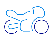 White icon of a motorbike on a dark blue background