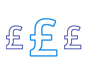 Dark blue icon with three pound symbols