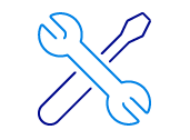 White spanner and screwdriver on a dark blue background
