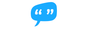 White quotation marks on blue lozenge