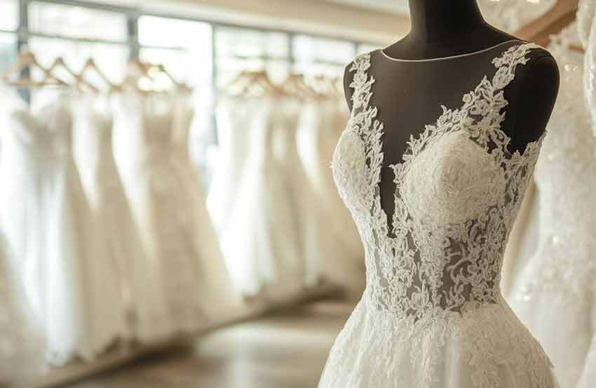 mannequin wearing a wedding dress