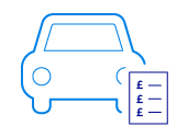 Blue icons of a calculator and a fuel pump