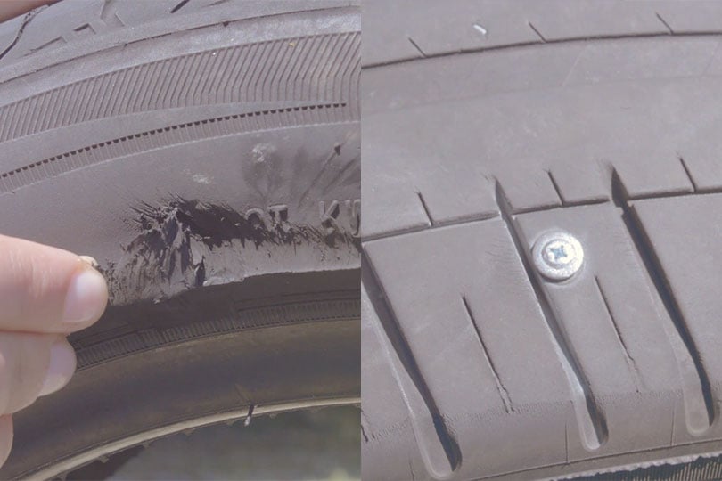 Cut tyre and nails